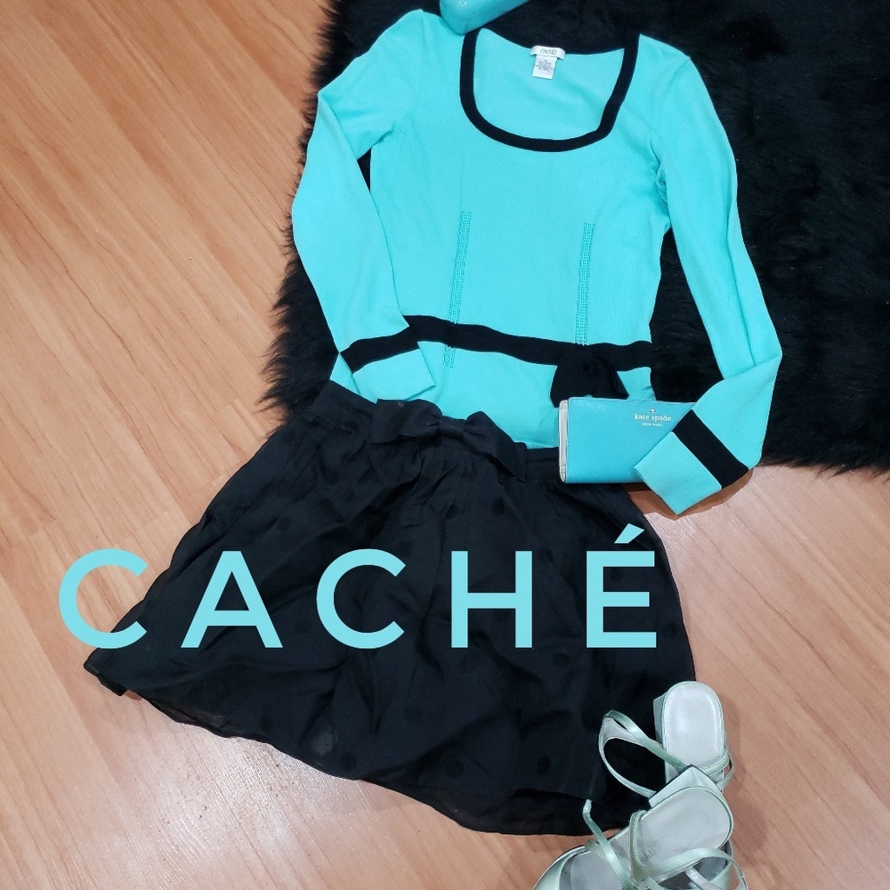 RARE!!!! CACHÉ teal w black long sleeve top M
